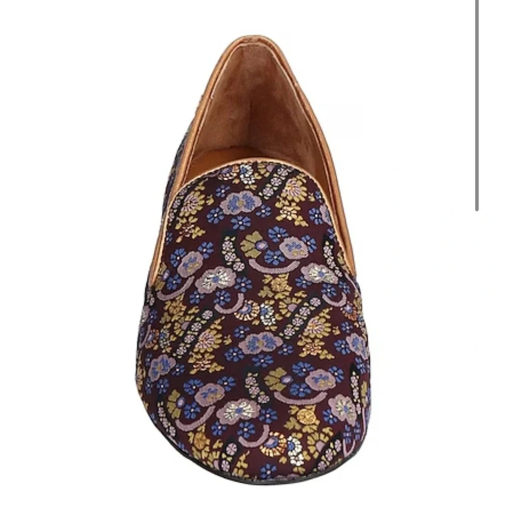 Tory Burch Jacquard Smoking Slipper Loafer Plum Gold Floral Size 7 NIB - Picture 3 of 11